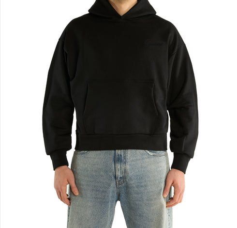 Chaos Black Boxy Hoodie with Embroidery